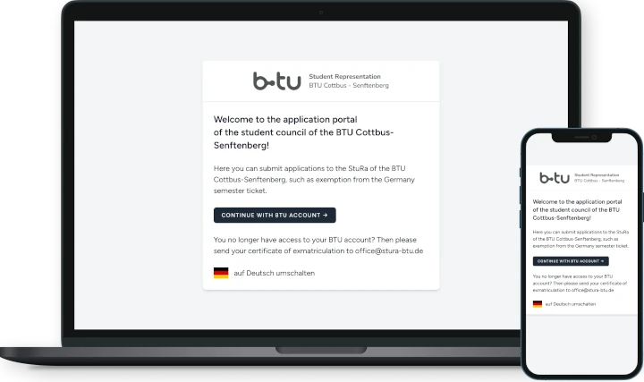 Desktop and mobile view of the StuRa BTU Application Portal