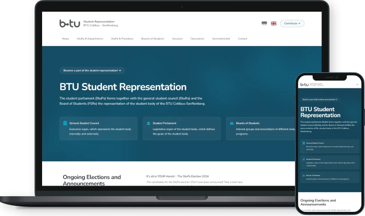 Desktop and mobile view of the StuRa BTU Website